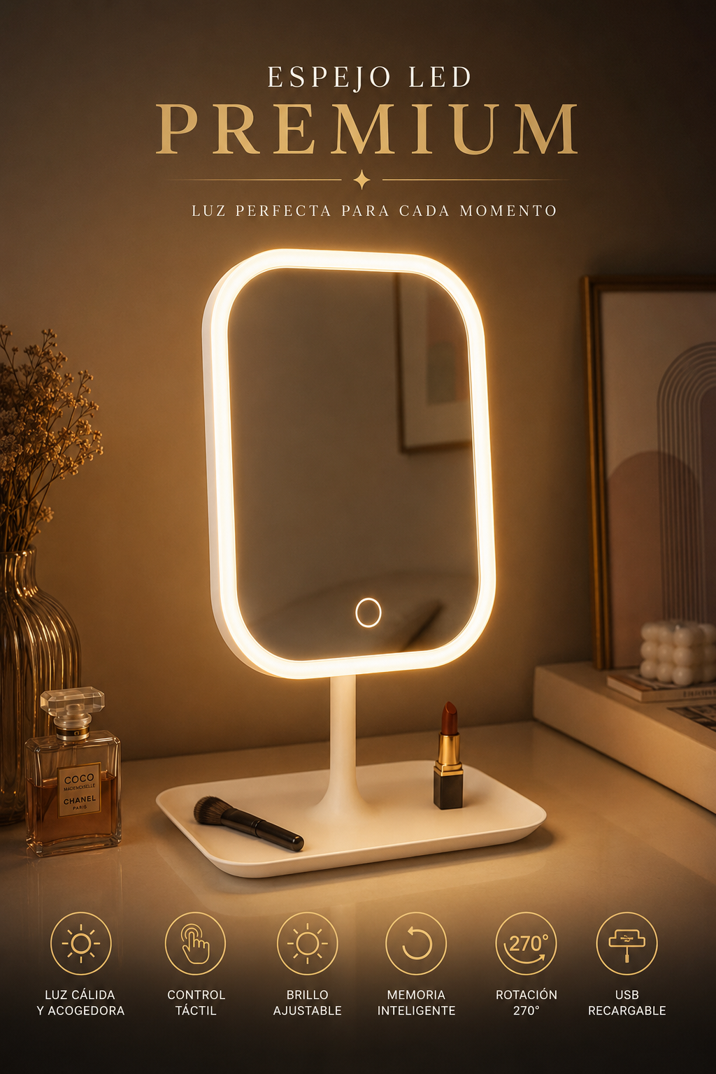 Espelho Nordic Glow com LED | Maquilhagem e Decoração