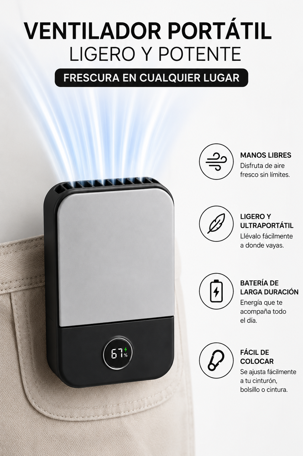 Brisa Portable | Ventilador de Cuello y Cintura Recargable